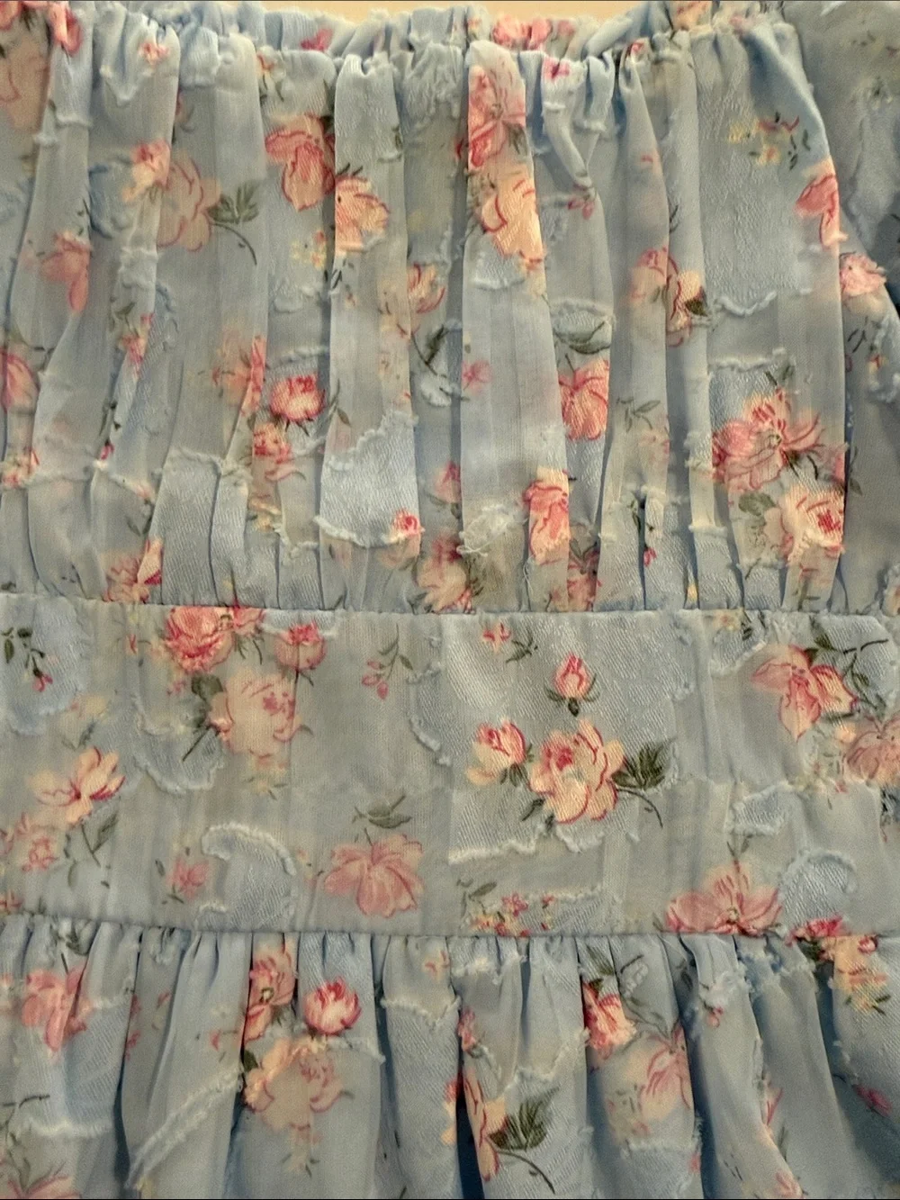 Rare Editions Light Blue Floral Tiered Long-Sleeve Dress